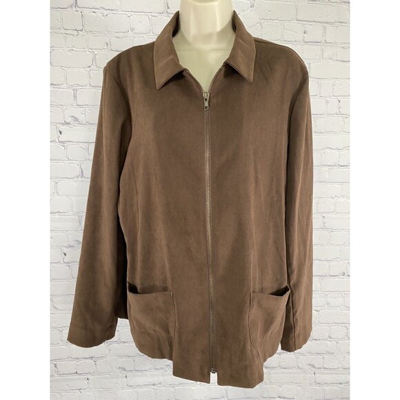 VTG Harve Benard Brown Soft Faux Suede Long Sleeve Zip Lightweight Jacket 10 - Picture 1 of 7
